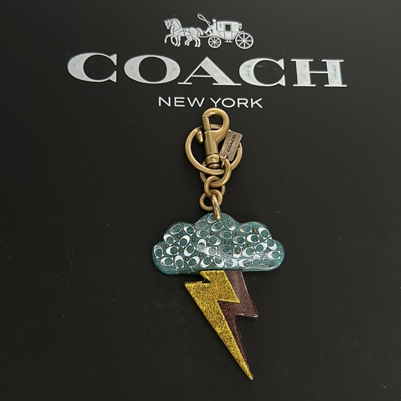 Coach Resin Glitter Cloud Lightning Bolt Keychain Key Fob Bag Charm Signature - Picture 10 of 14